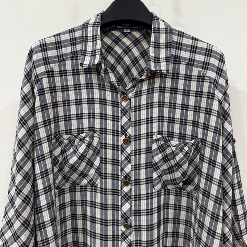 Burberry 藍標 二穿寬版格紋戰馬長版襯衫-3