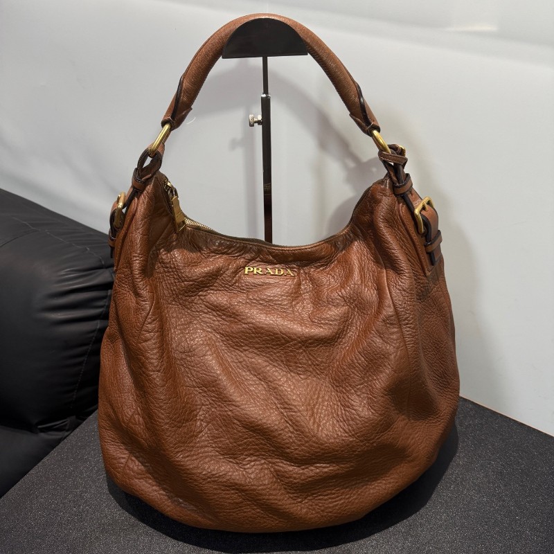 Prada 棕色全皮hobo肩背包-0