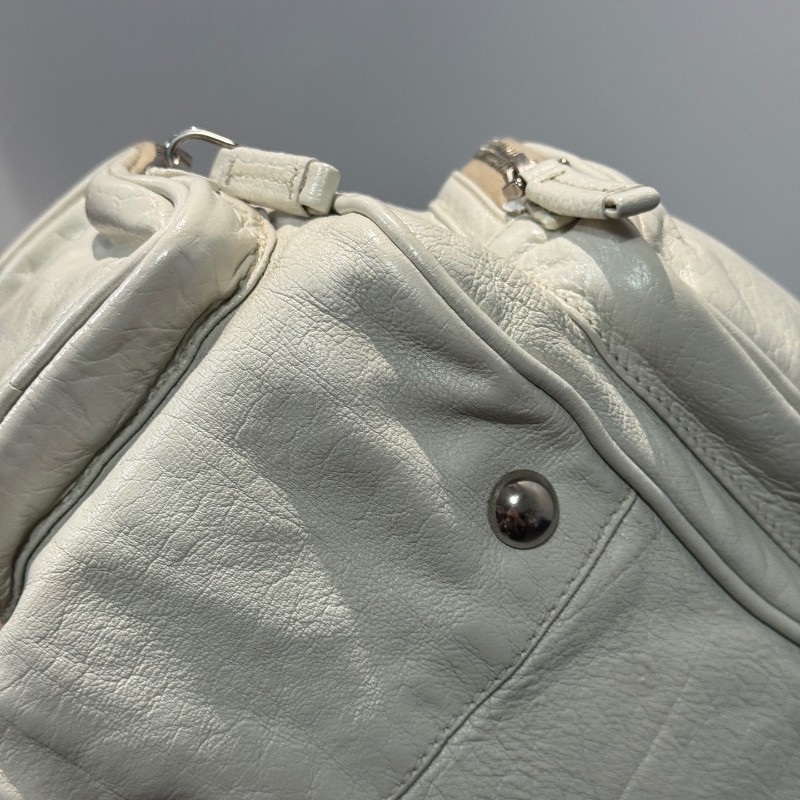 Prada白色全皮機車包炸藥包肩背包手提包-16