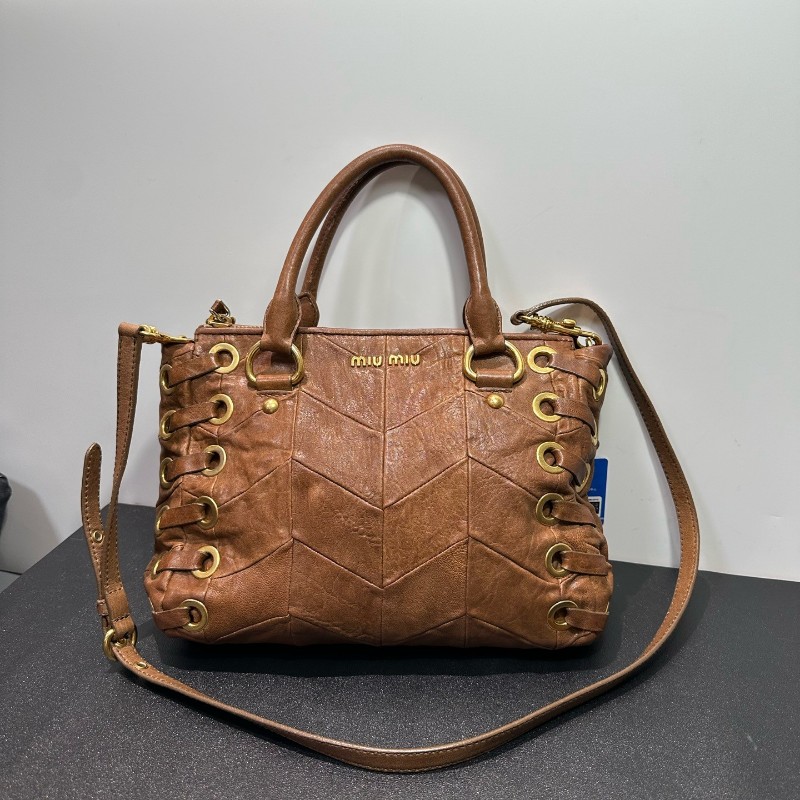 Miumiu 美拉德棕綁帶金環手提包肩背包-1