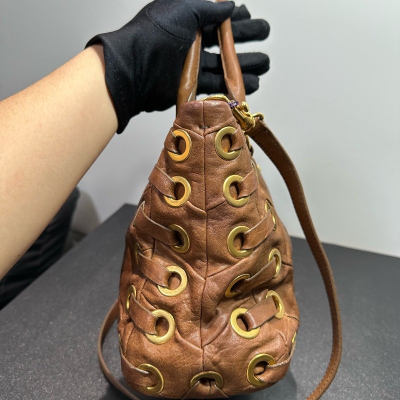 Miumiu 美拉德棕綁帶金環手提包肩背包-4