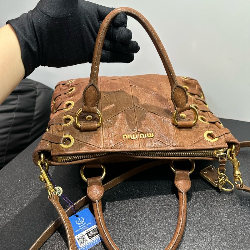 Miumiu 美拉德棕綁帶金環手提包肩背包-6