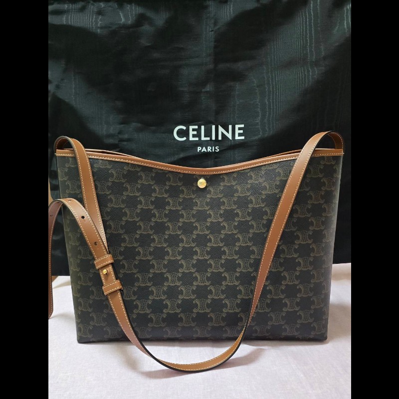 CELINE SOFT SHOPPER BAG IN TRIOMPHE CANVAS AND CALFSKIN 標誌印花及牛皮革柔軟購物袋 肩背包 斜背包 全新品-2