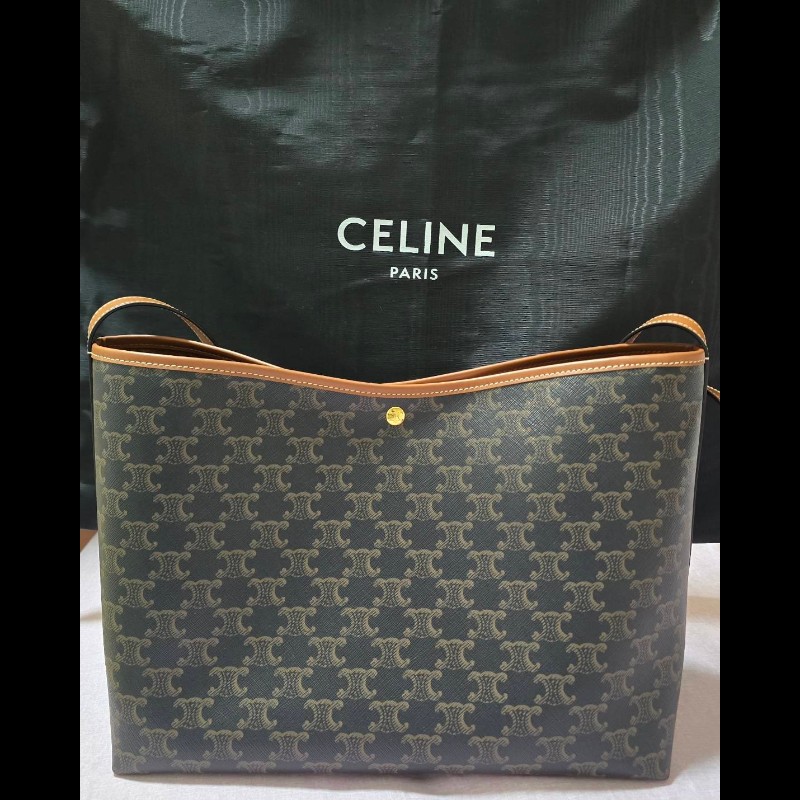 CELINE SOFT SHOPPER BAG IN TRIOMPHE CANVAS AND CALFSKIN 標誌印花及牛皮革柔軟購物袋 肩背包 斜背包 全新品-3