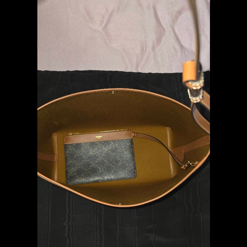 CELINE SOFT SHOPPER BAG IN TRIOMPHE CANVAS AND CALFSKIN 標誌印花及牛皮革柔軟購物袋 肩背包 斜背包 全新品-5