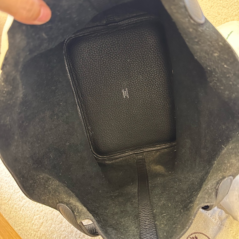 HERMES愛馬仕 黑銀菜籃子22手提包 👜A刻-7