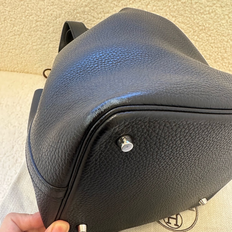 HERMES愛馬仕 黑銀菜籃子22手提包 👜A刻-13