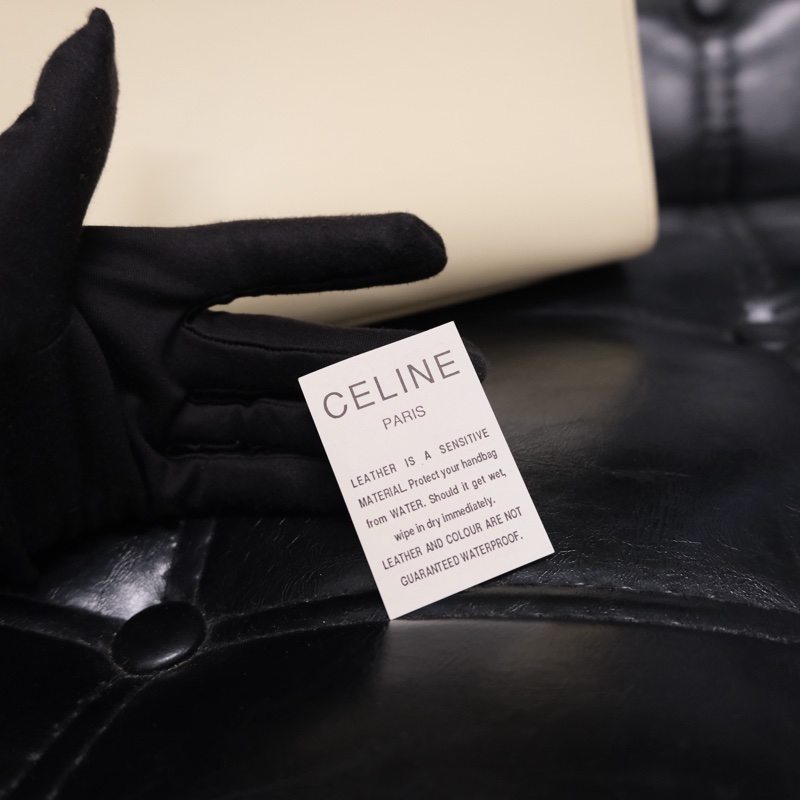 Celine Leather Hand Bag 賽琳奶油白中古Kelly懷表扣手提包-29