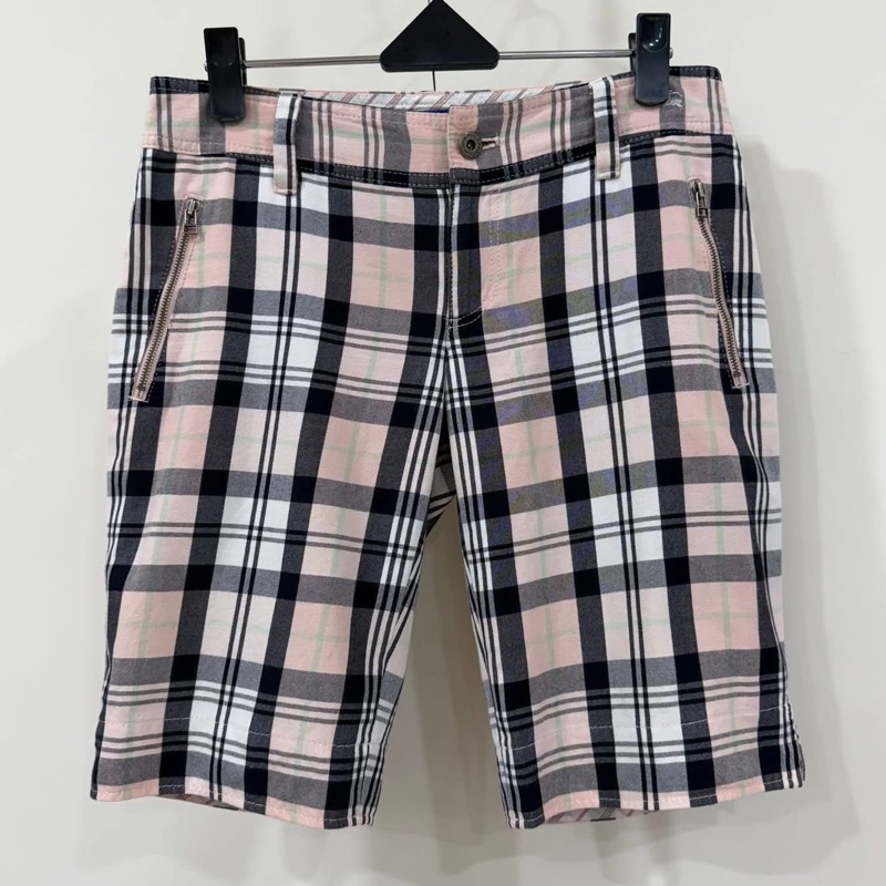 BURBERRY 藍標 粉格拉鏈口袋戰馬休閒短褲-2