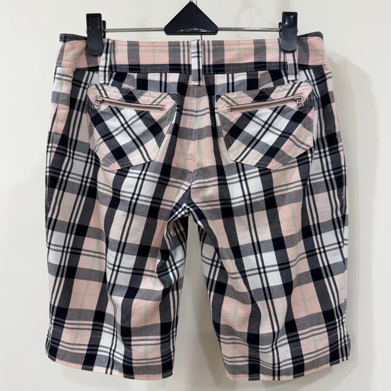 BURBERRY 藍標 粉格拉鏈口袋戰馬休閒短褲-3
