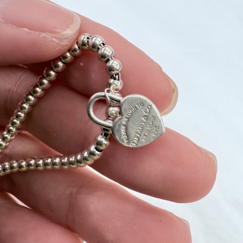 Tiffany & CO. 愛心圓珠手鍊 腕周16.7cm 925銀-6