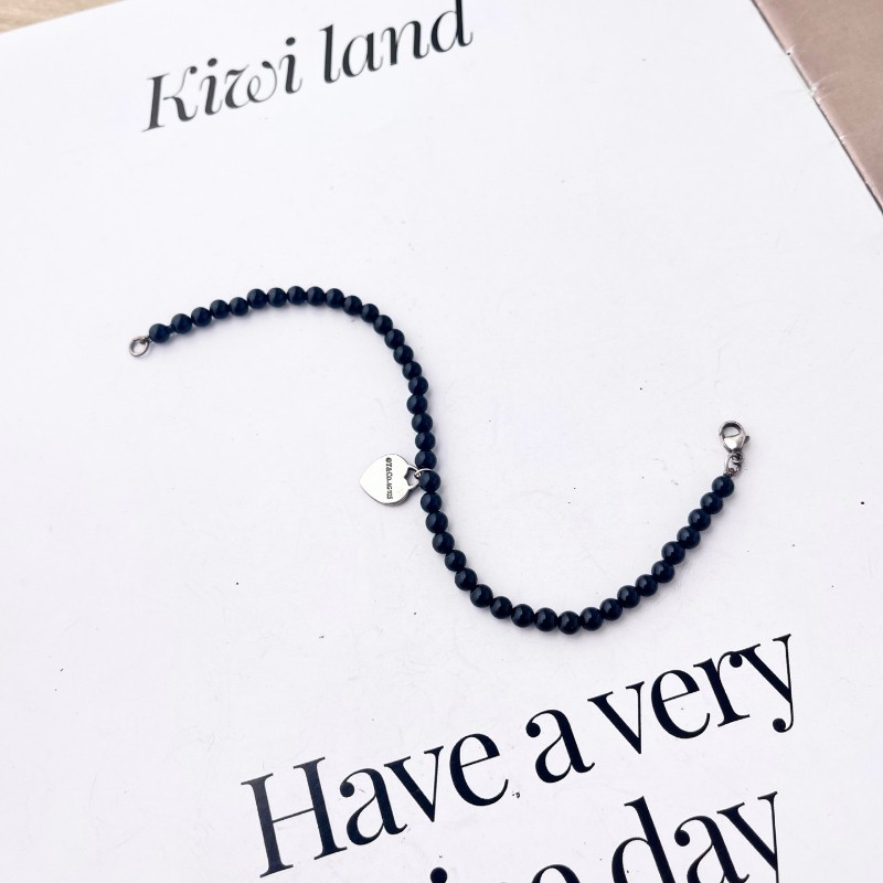 Tiffany 黑曜石925銀愛心吊墜手鍊 17cm-1