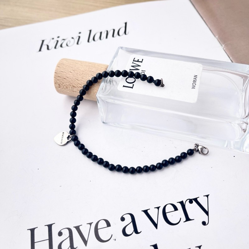 Tiffany 黑曜石925銀愛心吊墜手鍊 17cm-2