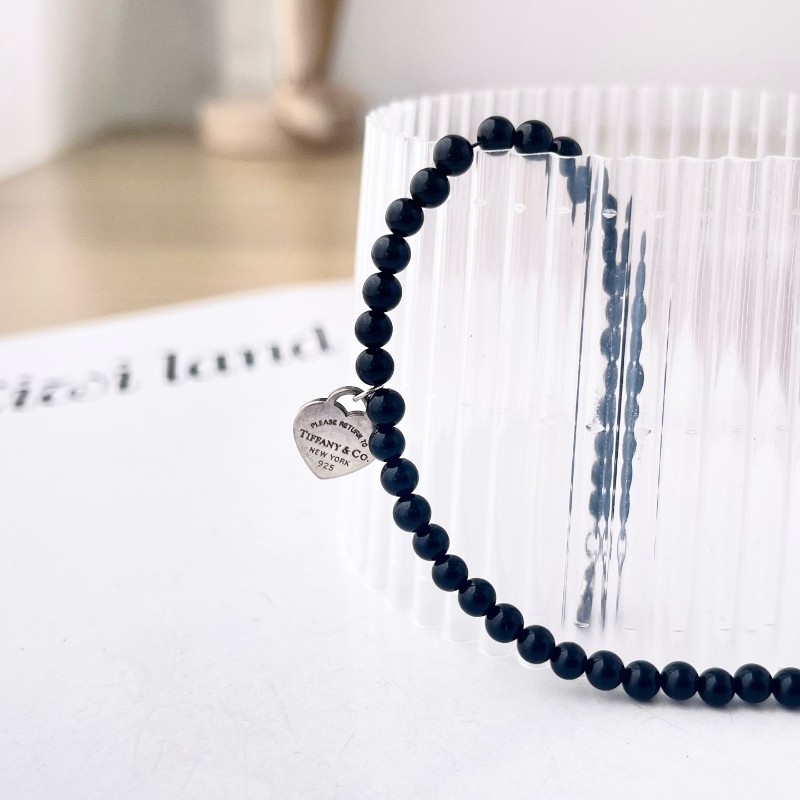 Tiffany 黑曜石925銀愛心吊墜手鍊 17cm-6