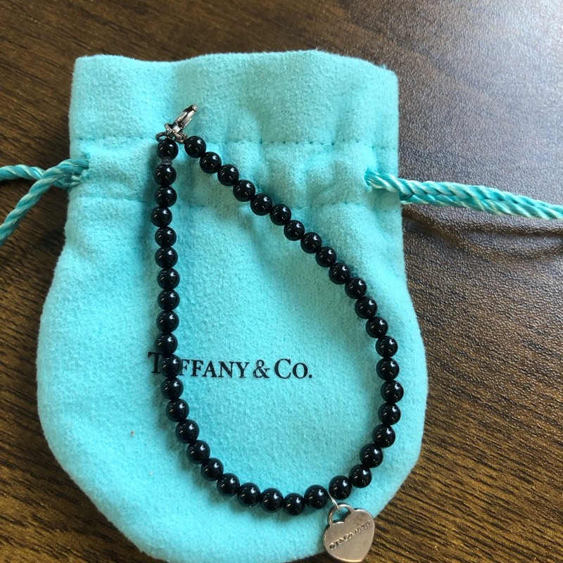 Tiffany 黑曜石925銀愛心吊墜手鍊 17cm-7