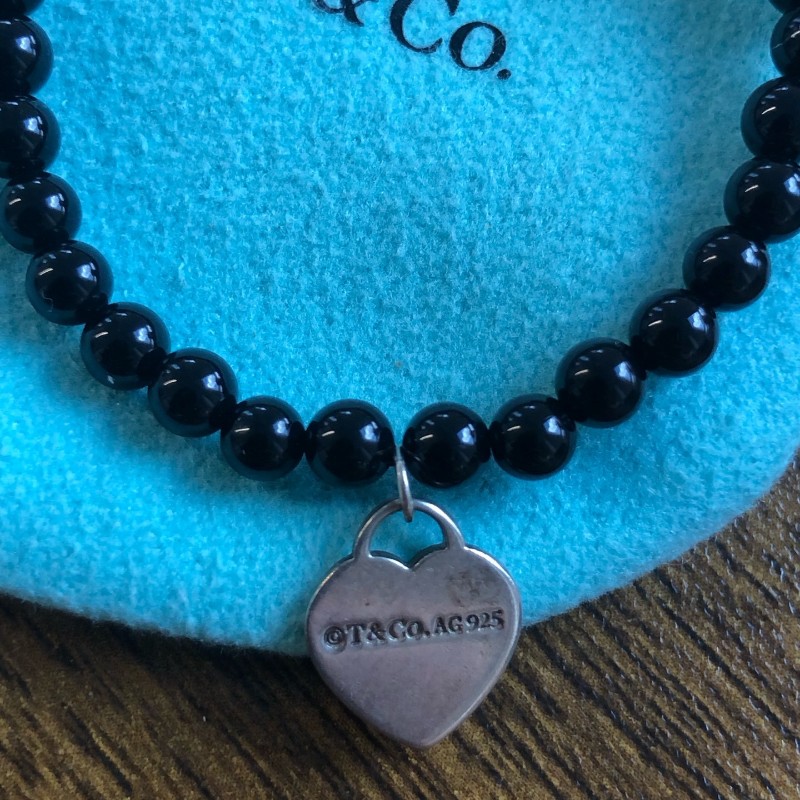 Tiffany 黑曜石925銀愛心吊墜手鍊 17cm-8
