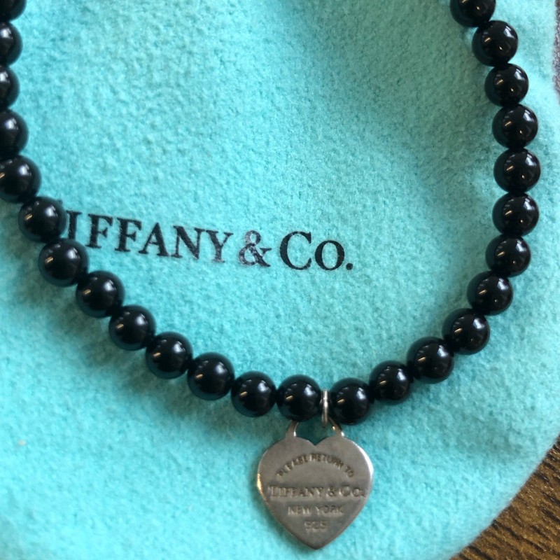 Tiffany 黑曜石925銀愛心吊墜手鍊 17cm-9