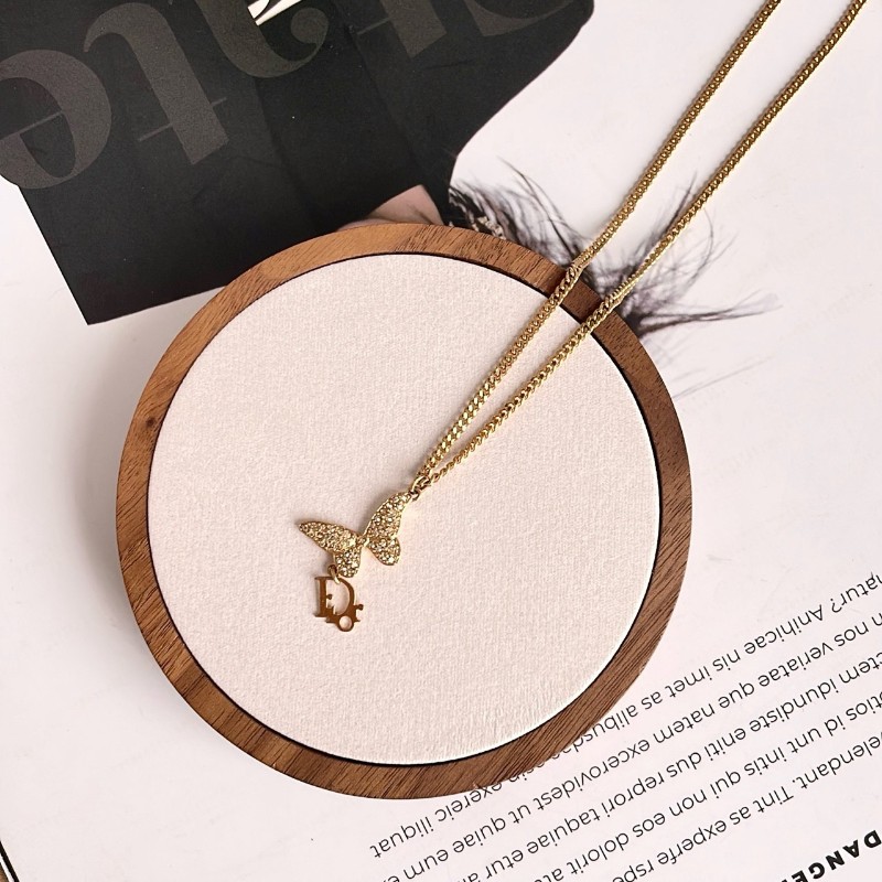 Dior迪奧 金色金屬蝴蝶項鍊 鏈長42cm-0