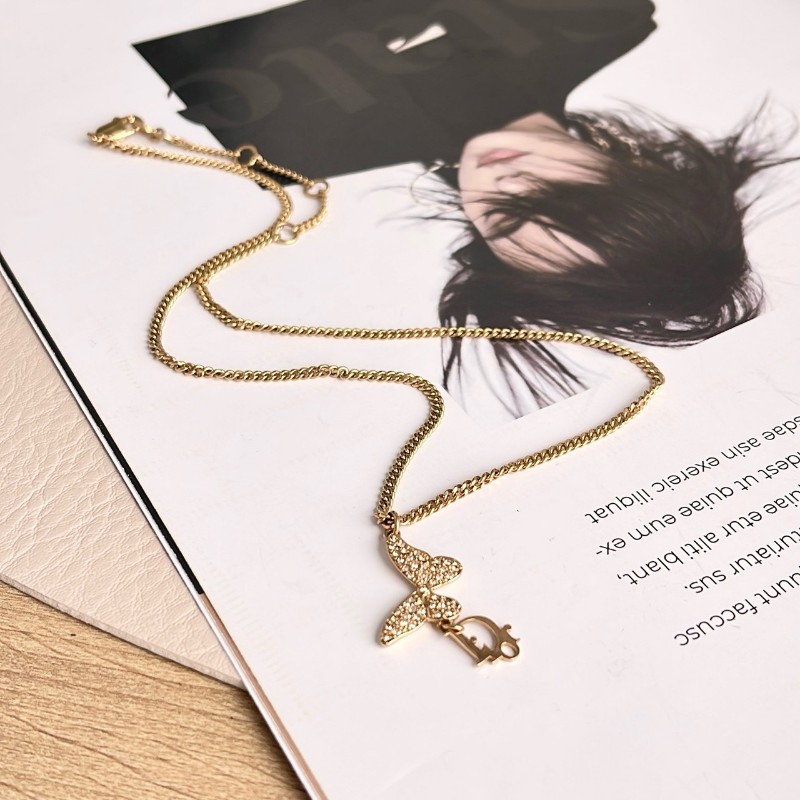 Dior迪奧 金色金屬蝴蝶項鍊 鏈長42cm-2