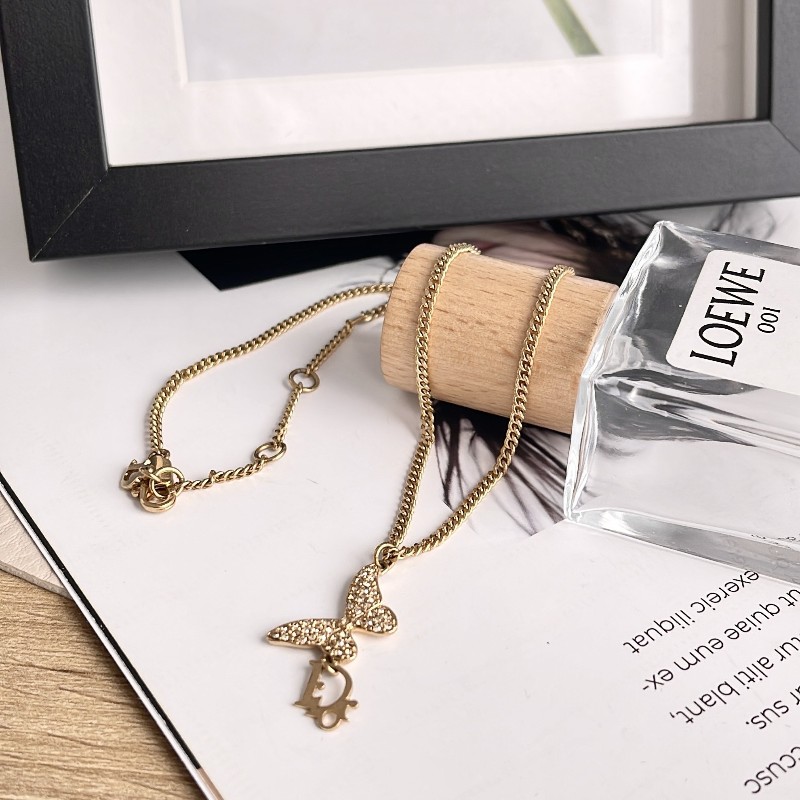 Dior迪奧 金色金屬蝴蝶項鍊 鏈長42cm-5