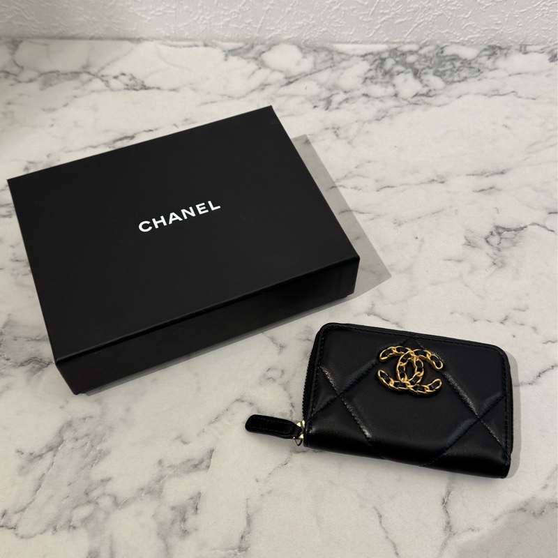 Chanel黑色19ㄇ拉零錢包-0