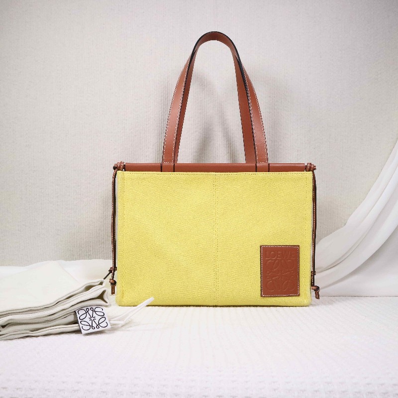 LOEWE  Cushion Tote 帆布購物袋 焦糖拼檸檬黃-0