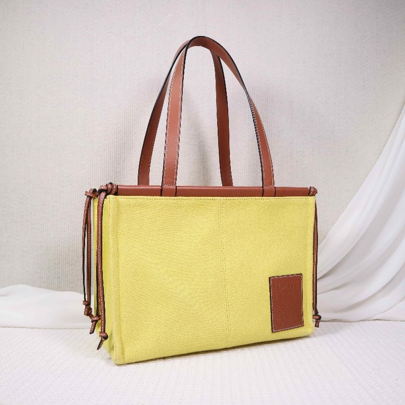 LOEWE  Cushion Tote 帆布購物袋 焦糖拼檸檬黃-1