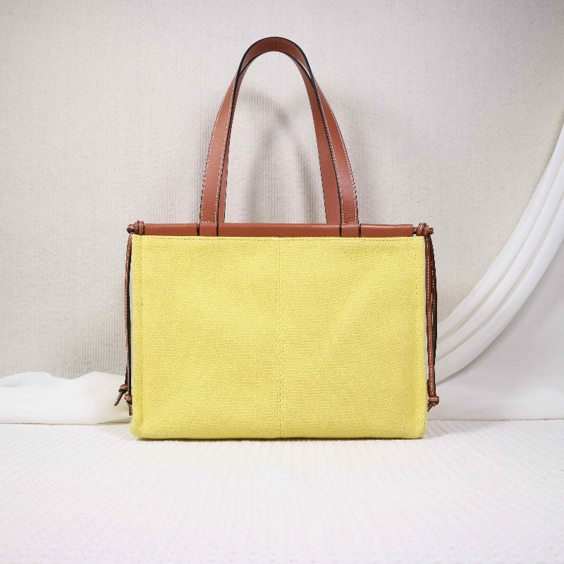 LOEWE  Cushion Tote 帆布購物袋 焦糖拼檸檬黃-2