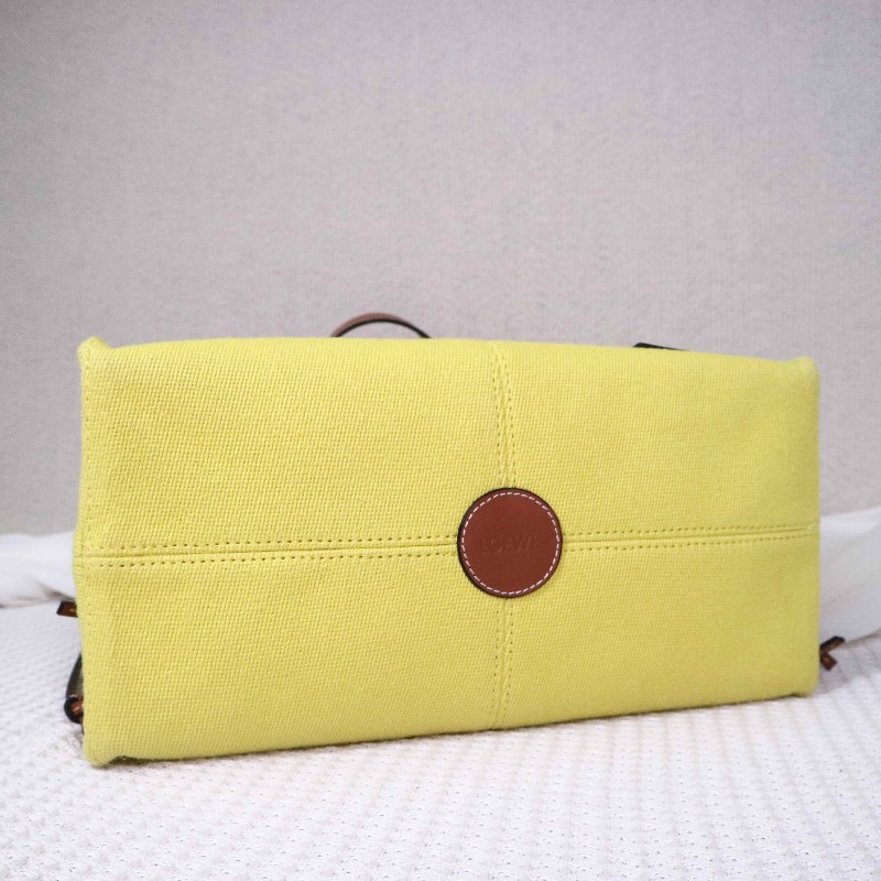 LOEWE  Cushion Tote 帆布購物袋 焦糖拼檸檬黃-3