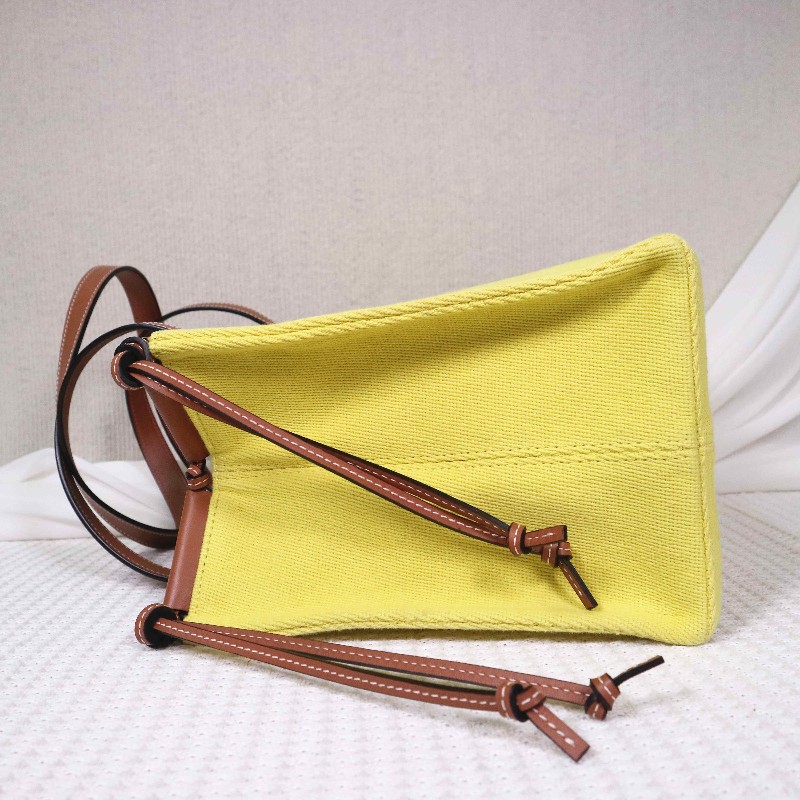LOEWE  Cushion Tote 帆布購物袋 焦糖拼檸檬黃-4