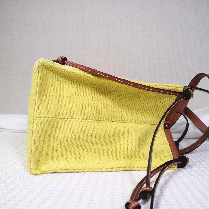 LOEWE  Cushion Tote 帆布購物袋 焦糖拼檸檬黃-5