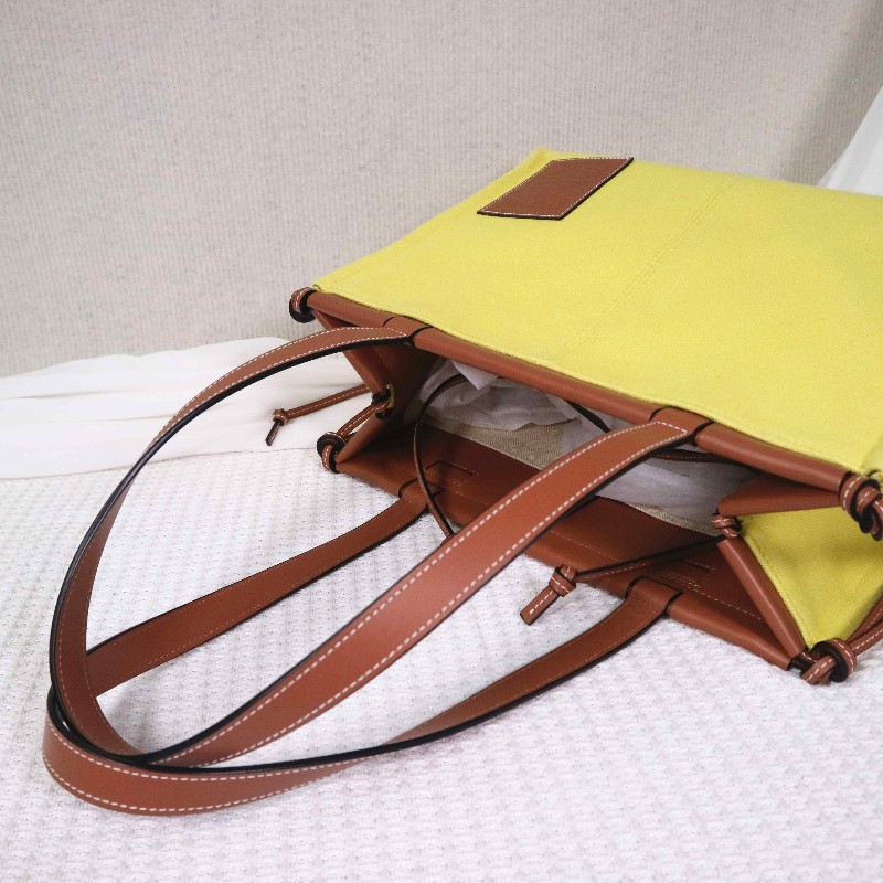 LOEWE  Cushion Tote 帆布購物袋 焦糖拼檸檬黃-6