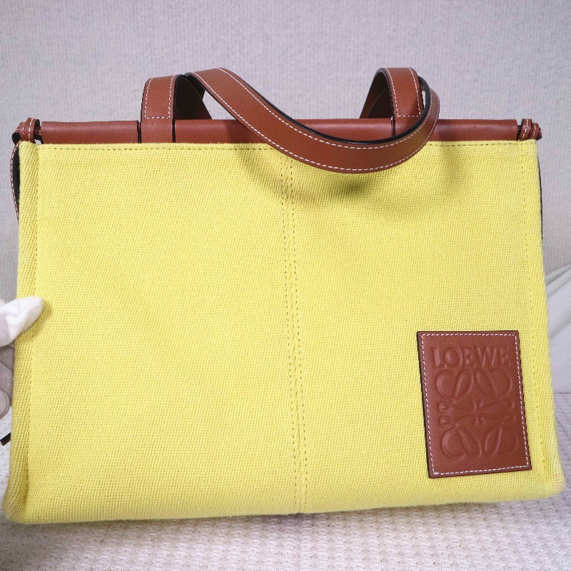 LOEWE  Cushion Tote 帆布購物袋 焦糖拼檸檬黃-9