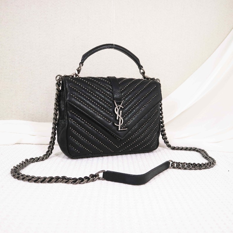 YSL  College 郵差包，限量鉚釘款經典MONOGRAM 斜紋魚子醬顆粒小牛皮-1