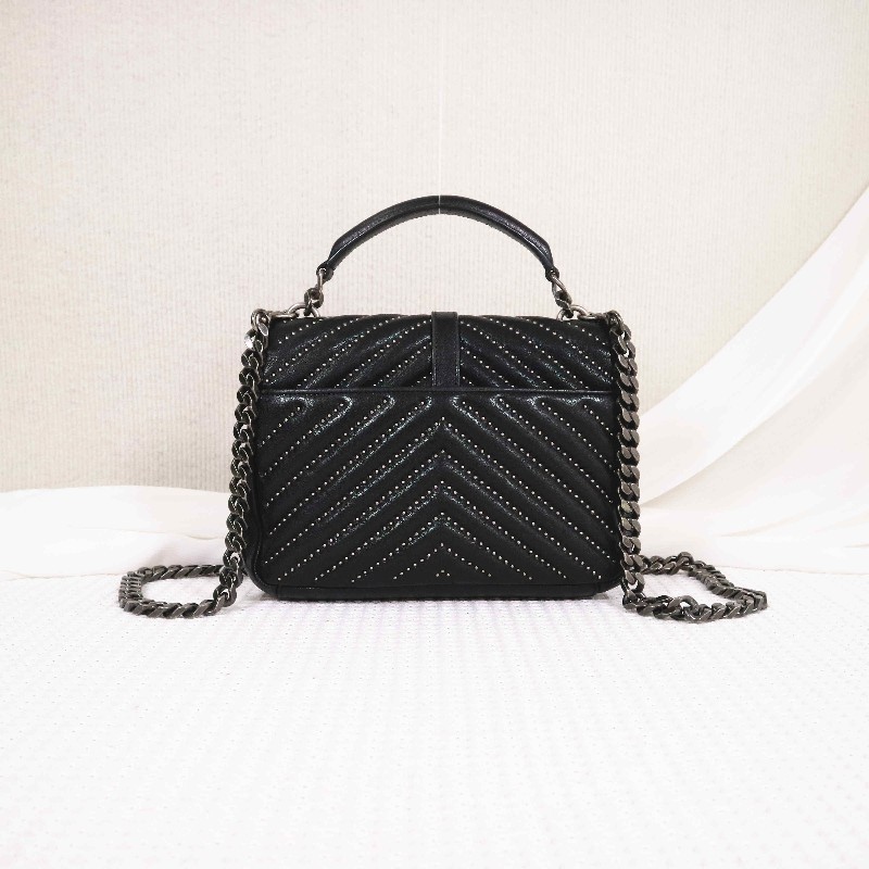 YSL  College 郵差包，限量鉚釘款經典MONOGRAM 斜紋魚子醬顆粒小牛皮-2