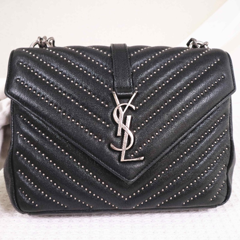 YSL  College 郵差包，限量鉚釘款經典MONOGRAM 斜紋魚子醬顆粒小牛皮-6