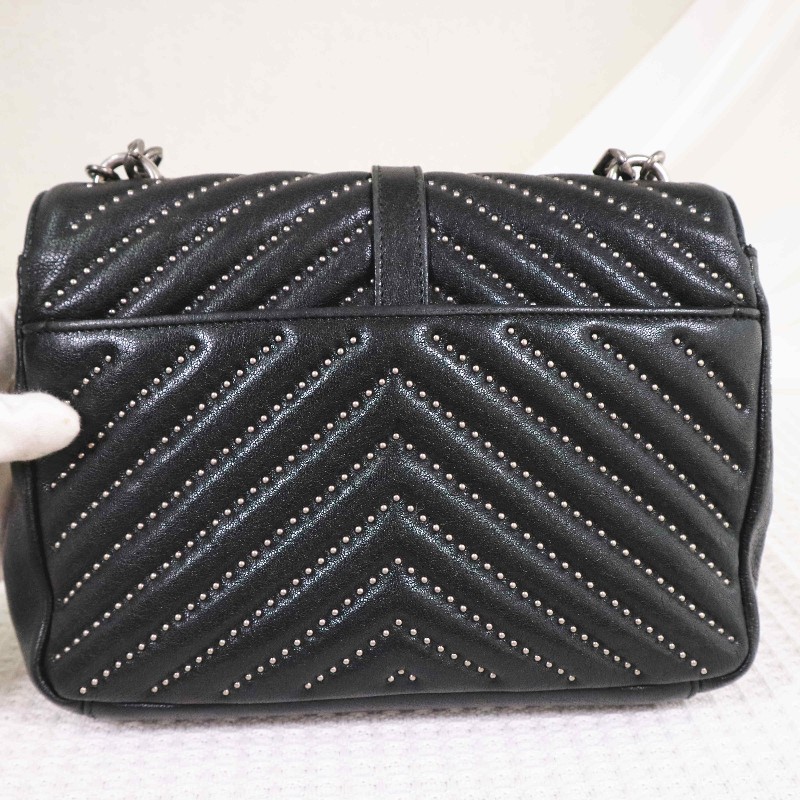 YSL  College 郵差包，限量鉚釘款經典MONOGRAM 斜紋魚子醬顆粒小牛皮-7