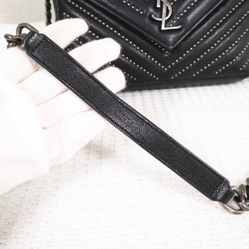 YSL  College 郵差包，限量鉚釘款經典MONOGRAM 斜紋魚子醬顆粒小牛皮-19