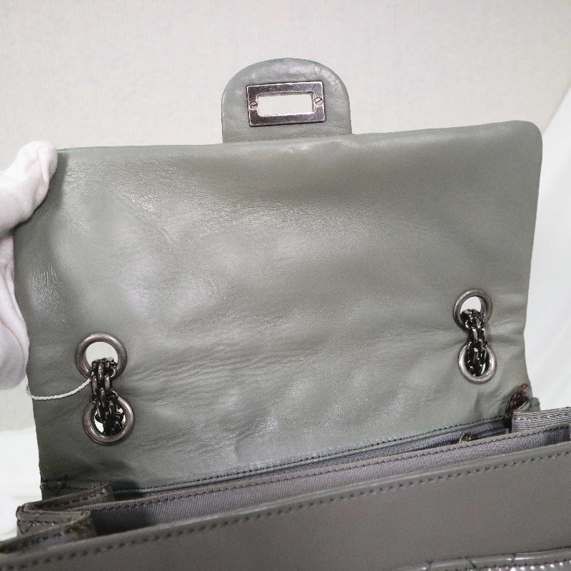 CHANEL  2.55系列 鏈條包 灰綠色-17