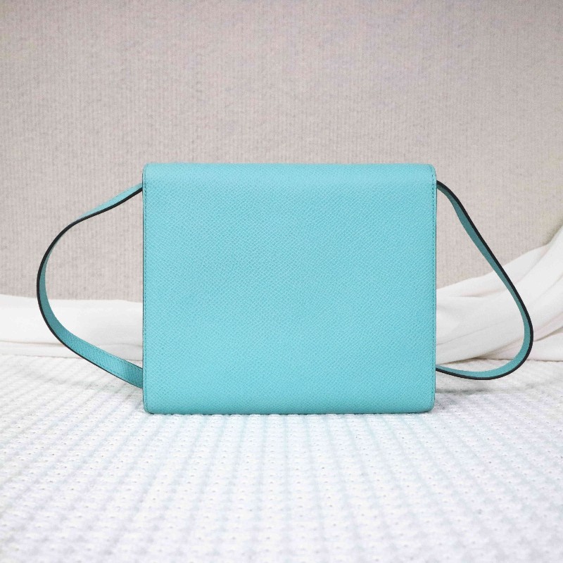 HERMES 愛馬仕 CLIC16 斜背包 U2/Zephyr Blue/微風藍+內拼松柏綠+銀扣-2