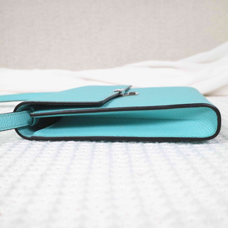 HERMES 愛馬仕 CLIC16 斜背包 U2/Zephyr Blue/微風藍+內拼松柏綠+銀扣-3