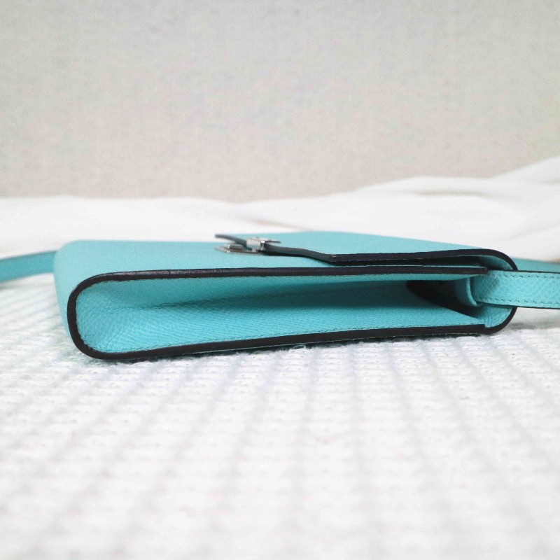 HERMES 愛馬仕 CLIC16 斜背包 U2/Zephyr Blue/微風藍+內拼松柏綠+銀扣-5