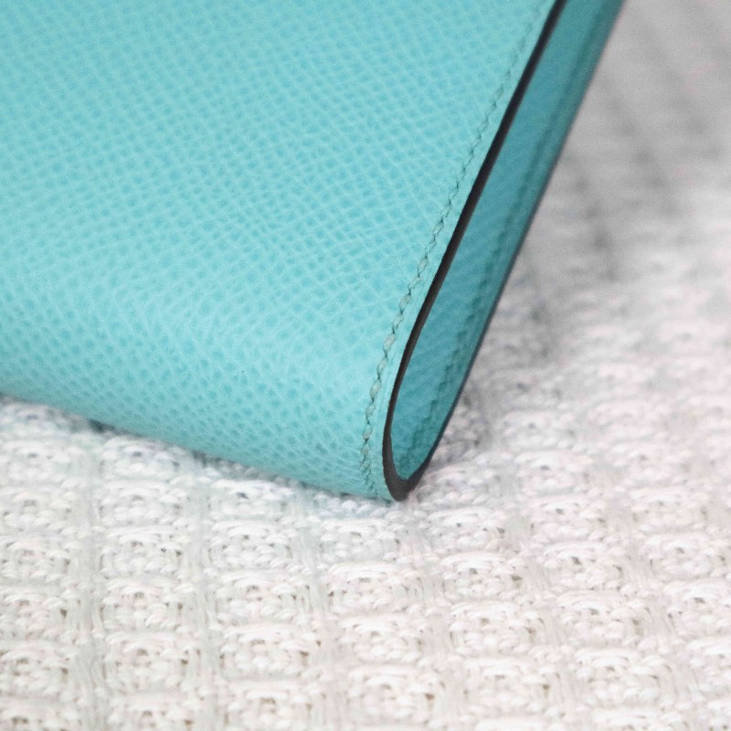 HERMES 愛馬仕 CLIC16 斜背包 U2/Zephyr Blue/微風藍+內拼松柏綠+銀扣-10