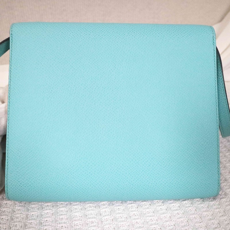 HERMES 愛馬仕 CLIC16 斜背包 U2/Zephyr Blue/微風藍+內拼松柏綠+銀扣-13