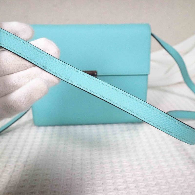 HERMES 愛馬仕 CLIC16 斜背包 U2/Zephyr Blue/微風藍+內拼松柏綠+銀扣-16