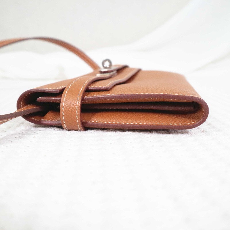 HERMES 愛馬仕 LONG KELLY 錢包金棕銀扣 送肩帶-3