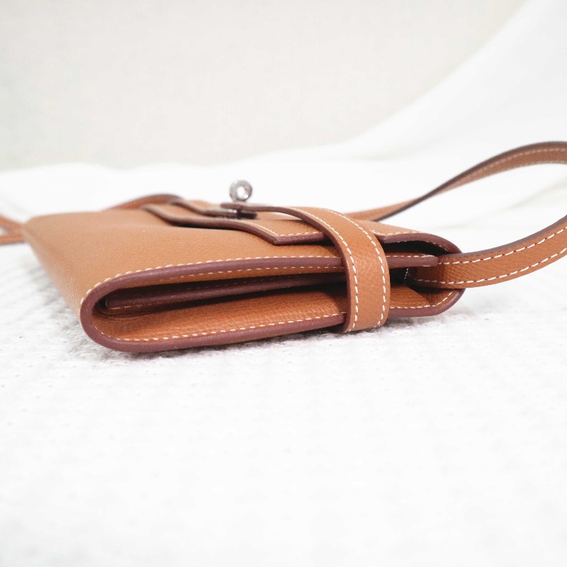 HERMES 愛馬仕 LONG KELLY 錢包金棕銀扣 送肩帶-4