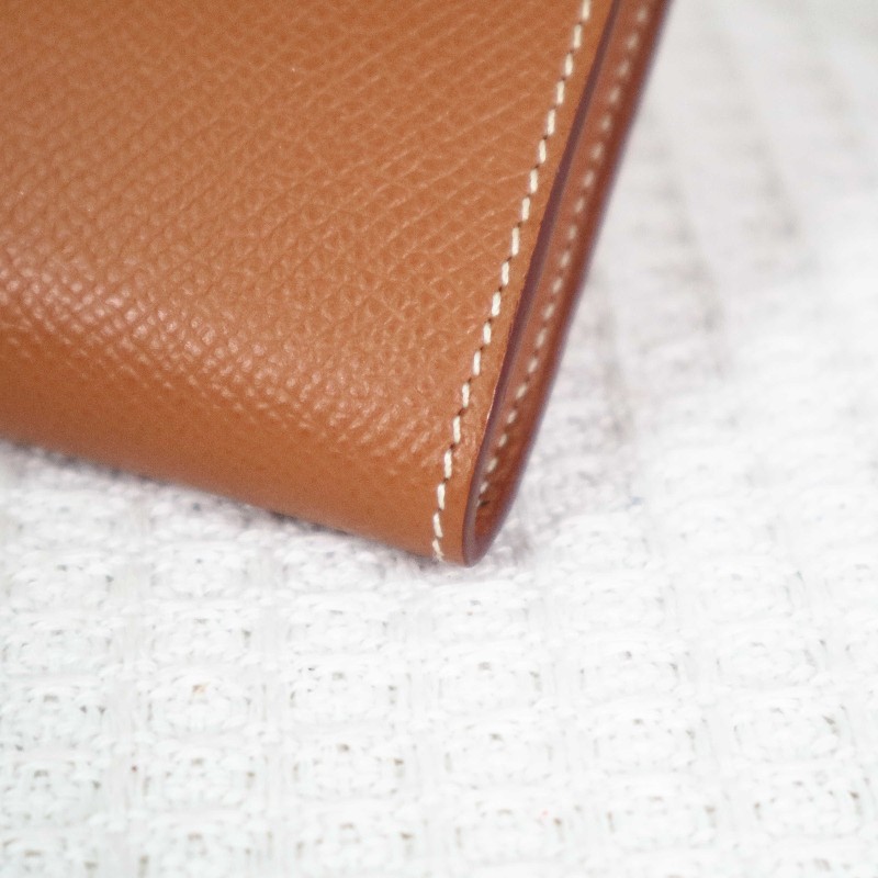 HERMES 愛馬仕 LONG KELLY 錢包金棕銀扣 送肩帶-8