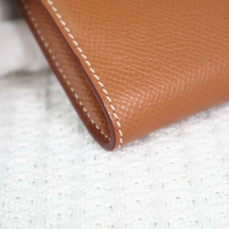 HERMES 愛馬仕 LONG KELLY 錢包金棕銀扣 送肩帶-9
