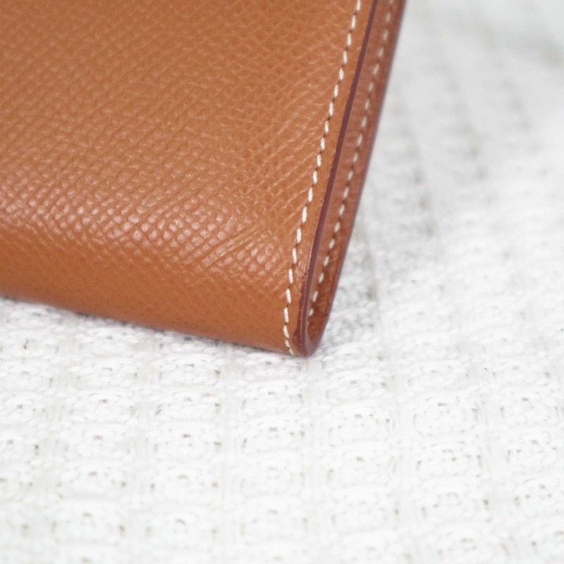 HERMES 愛馬仕 LONG KELLY 錢包金棕銀扣 送肩帶-10